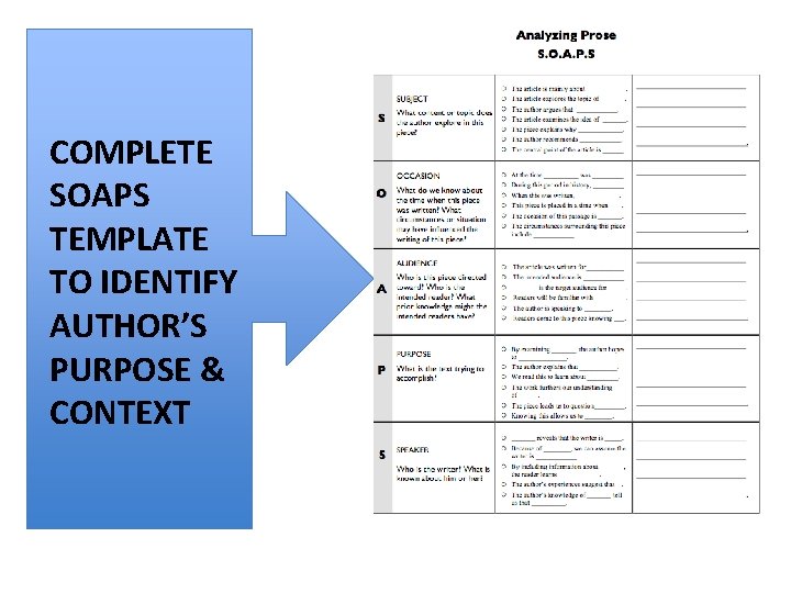 COMPLETE SOAPS TEMPLATE TO IDENTIFY AUTHOR’S PURPOSE & CONTEXT 