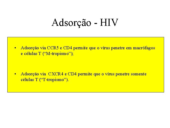 Adsorção - HIV • Adsorção via CCR 5 e CD 4 permite que o