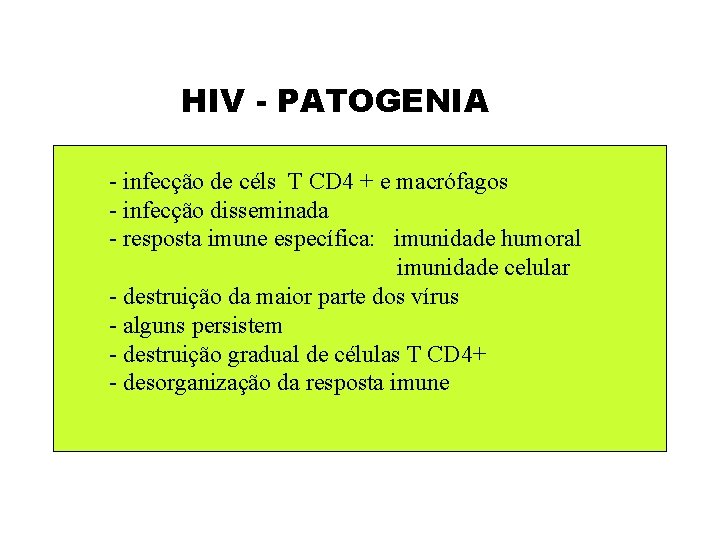 HIV - PATOGENIA - infecção de céls T CD 4 + e macrófagos -