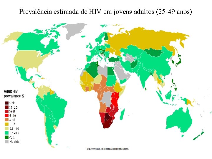 Prevalência estimada de HIV em jovens adultos (25 -49 anos) 