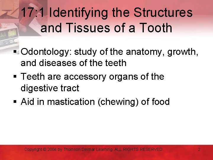 17: 1 Identifying the Structures and Tissues of a Tooth § Odontology: study of