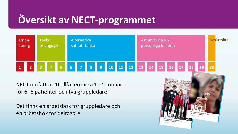 Översikt av NECT-programmet Orientering Psykopedagogik 1 3 2 4 Alternativa sätt att tänka 5