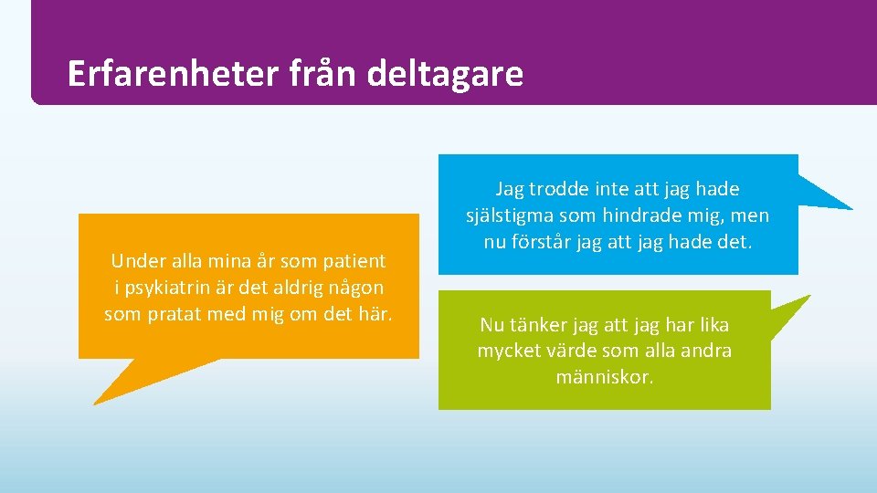 Erfarenheter från deltagare Under alla mina år som patient i psykiatrin är det aldrig