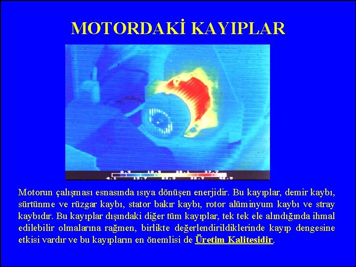 MOTORDAKİ KAYIPLAR Motorun çalışması esnasında ısıya dönüşen enerjidir. Bu kayıplar, demir kaybı, sürtünme ve