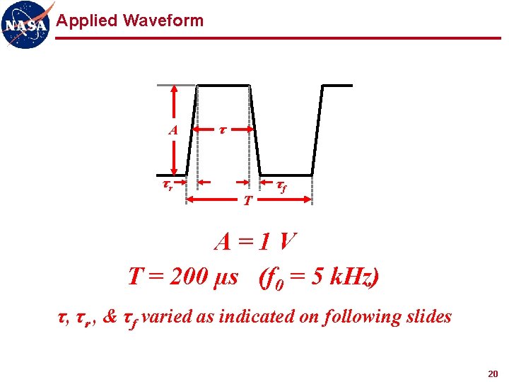 Applied Waveform A τr τ T τf A=1 V T = 200 µs (f