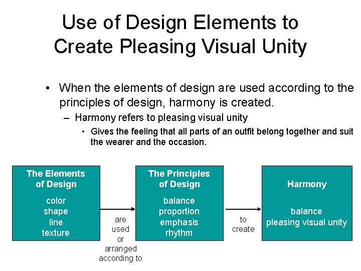 Use of Design Elements to Create Pleasing Visual Unity • When the elements of