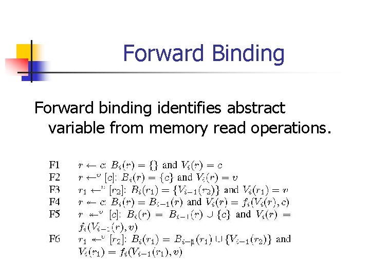 Forward Binding Forward binding identifies abstract variable from memory read operations. 