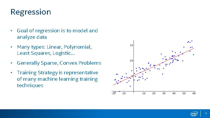 Regression • Goal of regression is to model and analyze data • Many types: