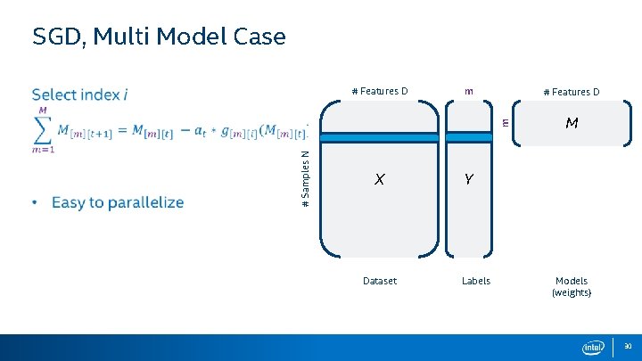 SGD, Multi Model Case m # Features D # Samples N m # Features