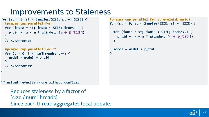Improvements to Staleness for (st = 0; st < Samples/SIZE; st += SIZE) {