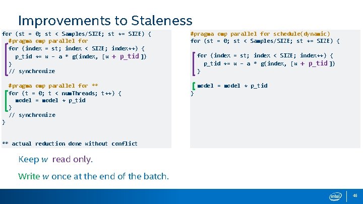 Improvements to Staleness for (st = 0; st < Samples/SIZE; st += SIZE) {