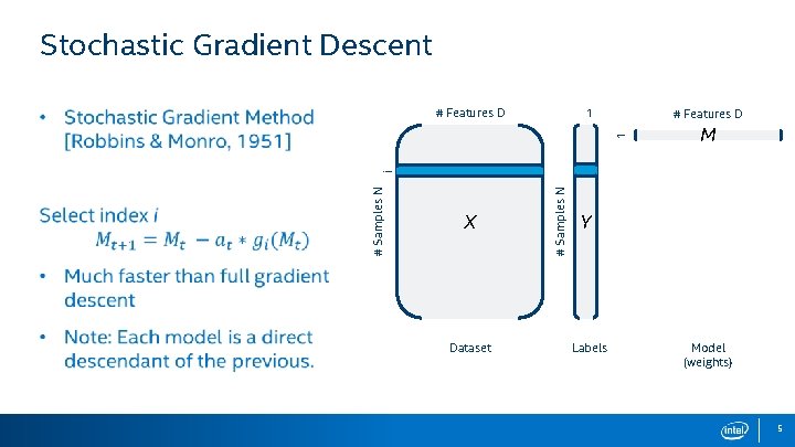 Stochastic Gradient Descent 1 # Features D M X Dataset # Samples N i
