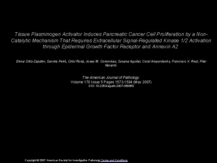 Tissue Plasminogen Activator Induces Pancreatic Cancer Cell Proliferation by a Non. Catalytic Mechanism That