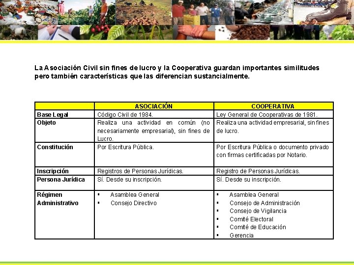 La Asociación Civil sin fines de lucro y la Cooperativa guardan importantes similitudes pero La Asociación Civil sin fines de lucro y la Cooperativa guardan importantes similitudes pero