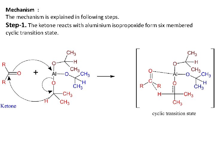 Mechanism : The mechanism is explained in following steps. Step-1. The ketone reacts with