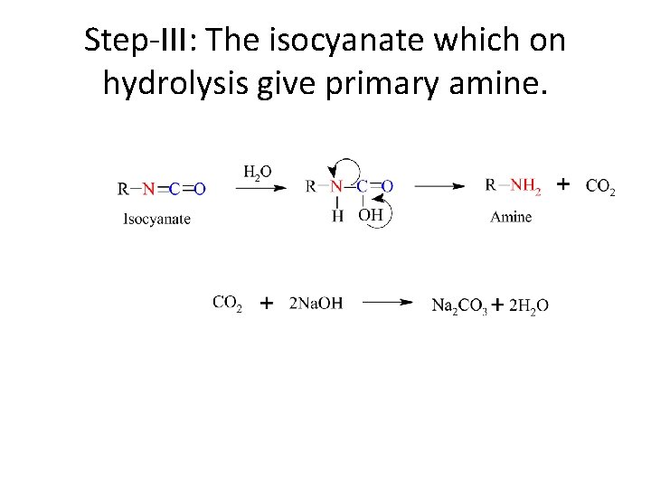 Step-III: The isocyanate which on hydrolysis give primary amine. 