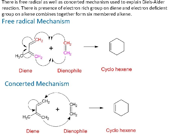 There is free radical as well as concerted mechanism used to explain Diels-Alder reaction.