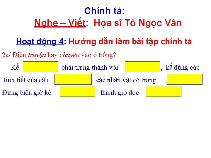 Chính tả: Nghe – Viết: Họa sĩ Tô Ngọc Vân Hoạt động 4: Hướng