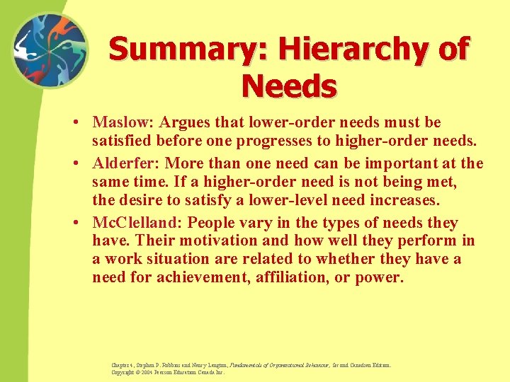 Summary: Hierarchy of Needs • Maslow: Argues that lower-order needs must be satisfied before