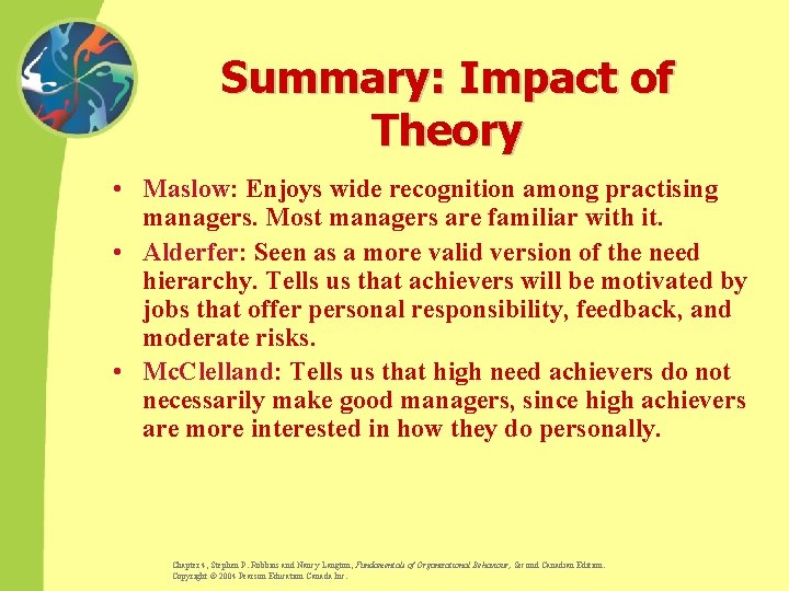 Summary: Impact of Theory • Maslow: Enjoys wide recognition among practising managers. Most managers