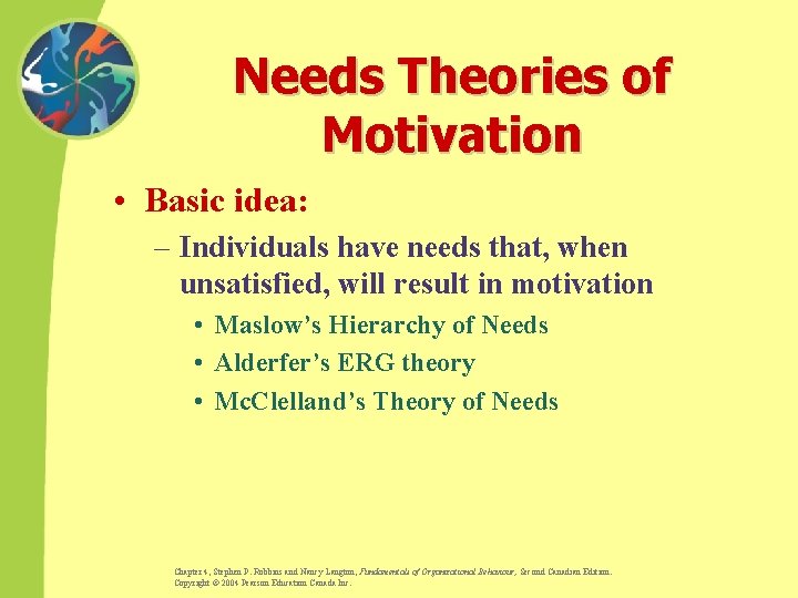 Needs Theories of Motivation • Basic idea: – Individuals have needs that, when unsatisfied,