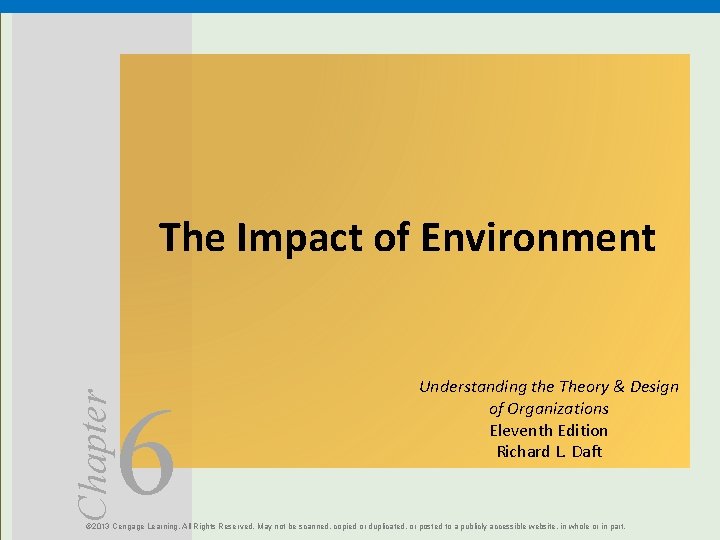 Chapter The Impact of Environment 6 Understanding the Theory & Design of Organizations Eleventh