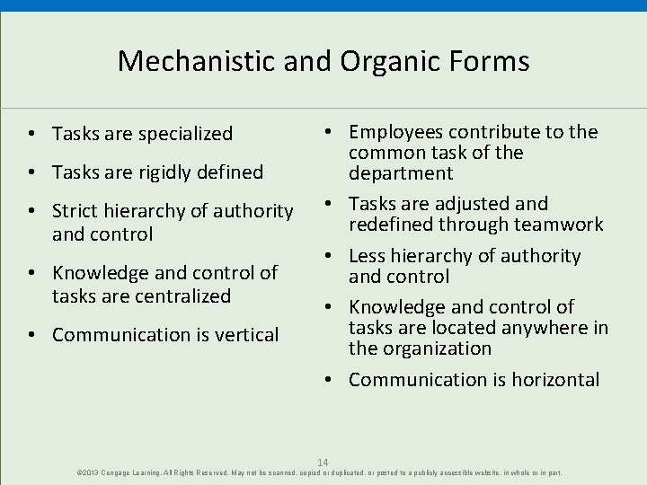 Mechanistic and Organic Forms • Tasks are specialized • Tasks are rigidly defined •