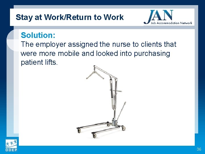 Stay at Work/Return to Work Solution: The employer assigned the nurse to clients that