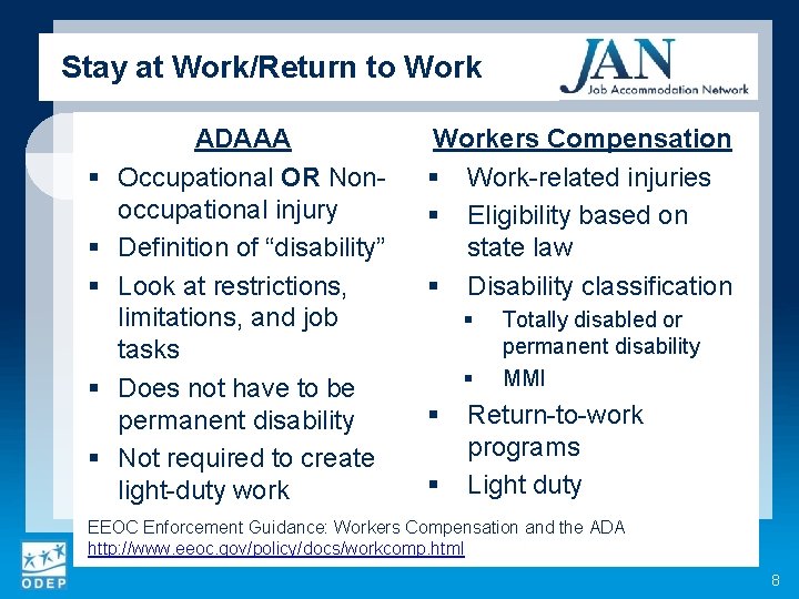 Stay at Work/Return to Work § § § ADAAA Occupational OR Nonoccupational injury Definition
