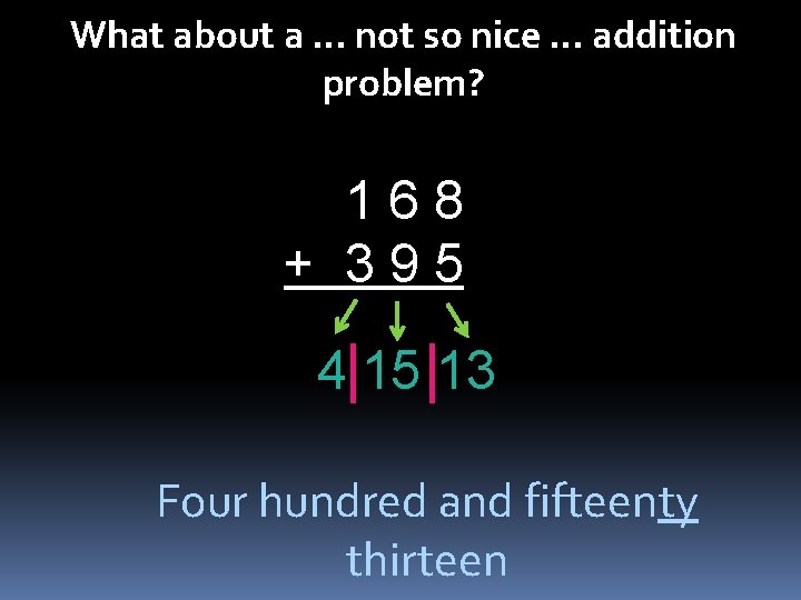What about a … not so nice … addition problem? 168 + 395 4