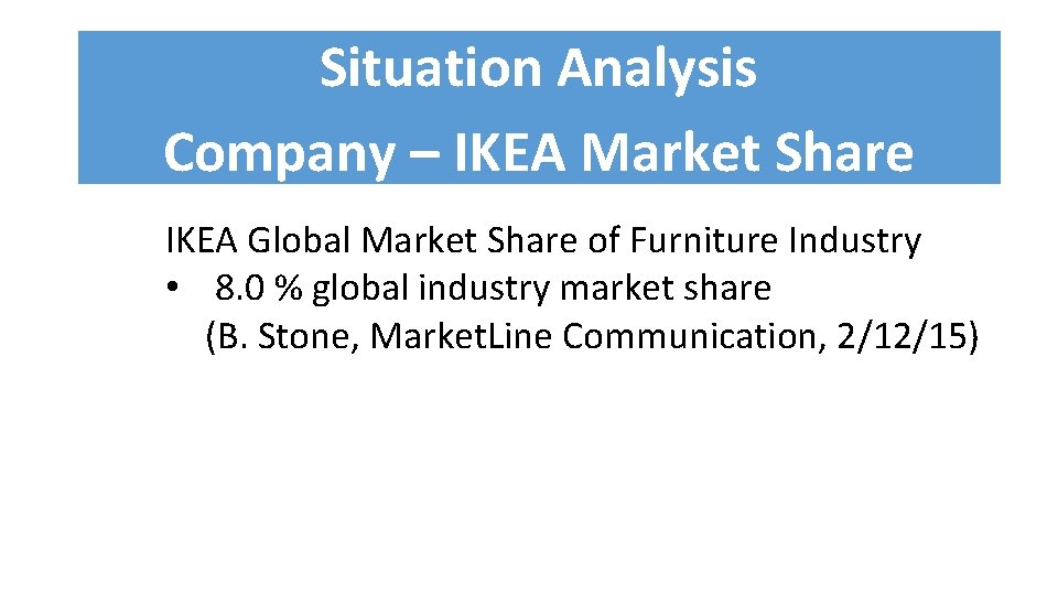 Situation Analysis Company – IKEA Market Share IKEA Global Market Share of Furniture Industry