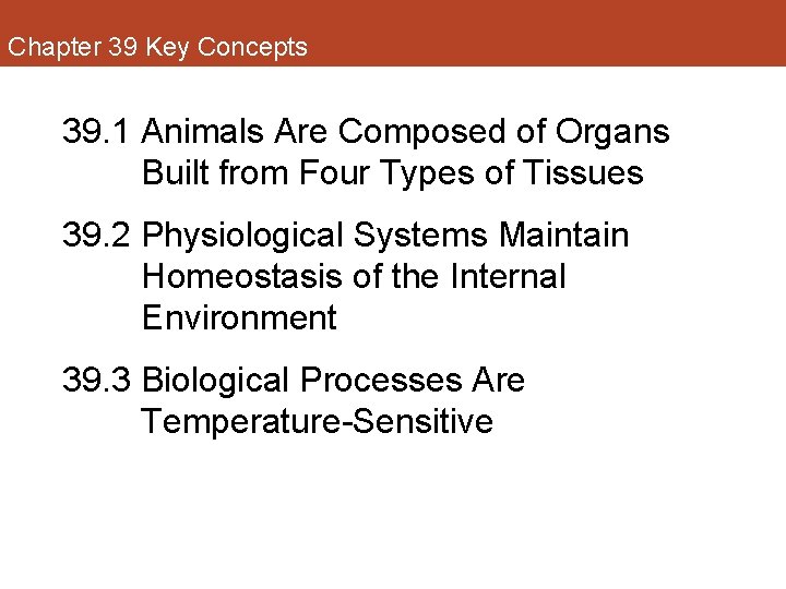 Chapter 39 Key Concepts 39. 1 Animals Are Composed of Organs Built from Four