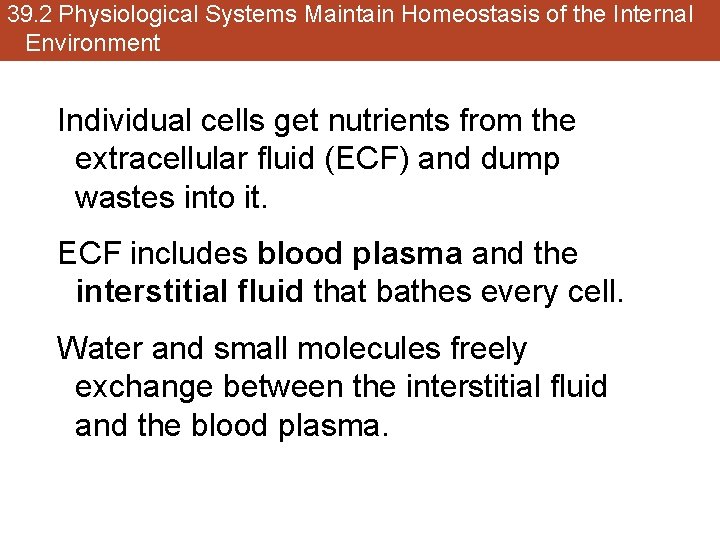 39. 2 Physiological Systems Maintain Homeostasis of the Internal Environment Individual cells get nutrients