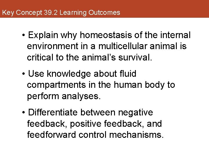 Key Concept 39. 2 Learning Outcomes • Explain why homeostasis of the internal environment