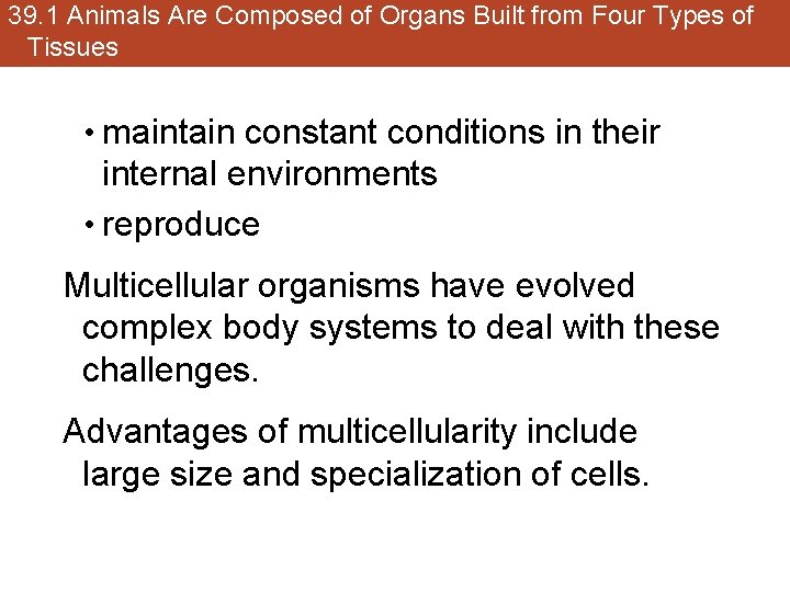 39. 1 Animals Are Composed of Organs Built from Four Types of Tissues •