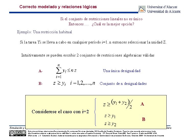 Correcto modelado y relaciones lógicas Si el conjunto de restricciones lineales no es único