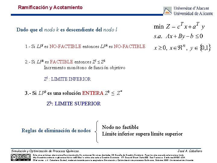 Ramificación y Acotamiento Dado que el nodo k es descendiente del nodo l 1.