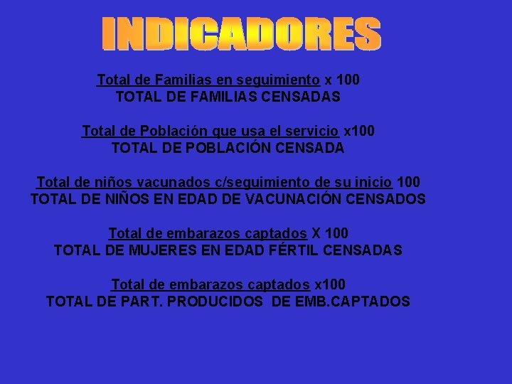 Total de Familias en seguimiento x 100 TOTAL DE FAMILIAS CENSADAS Total de Población