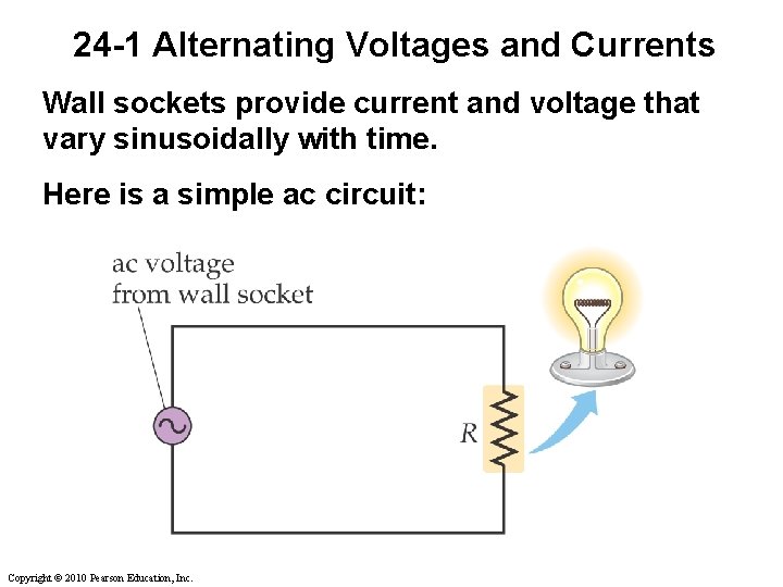 24 -1 Alternating Voltages and Currents Wall sockets provide current and voltage that vary