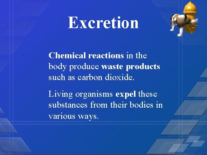 Excretion Chemical reactions in the body produce waste products such as carbon dioxide. Living