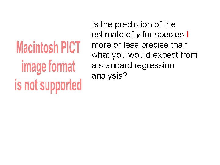 Is the prediction of the estimate of y for species I more or less