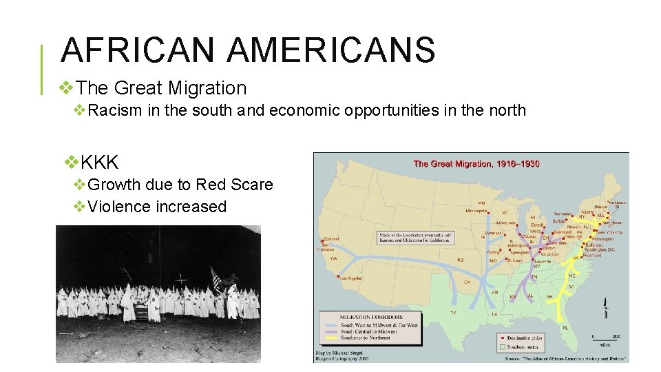 AFRICAN AMERICANS v. The Great Migration v. Racism in the south and economic opportunities