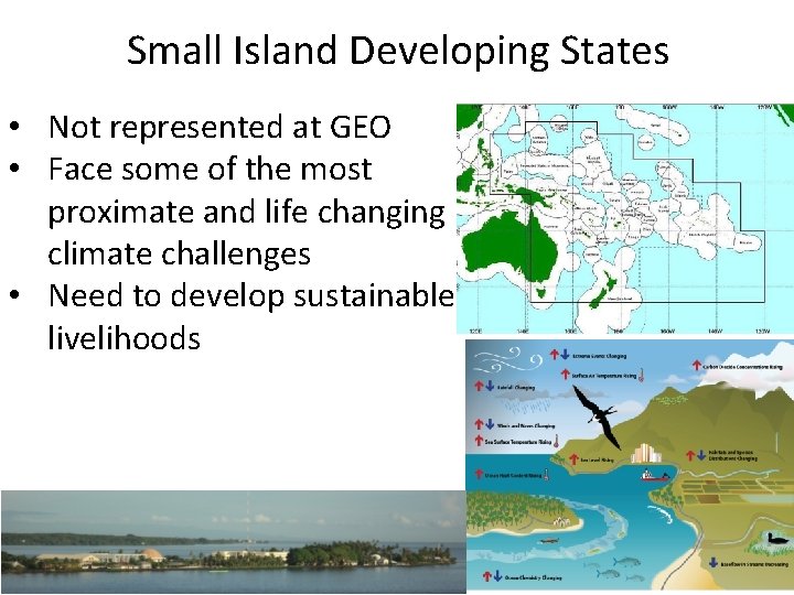 Small Island Developing States • Not represented at GEO • Face some of the Small Island Developing States • Not represented at GEO • Face some of the
