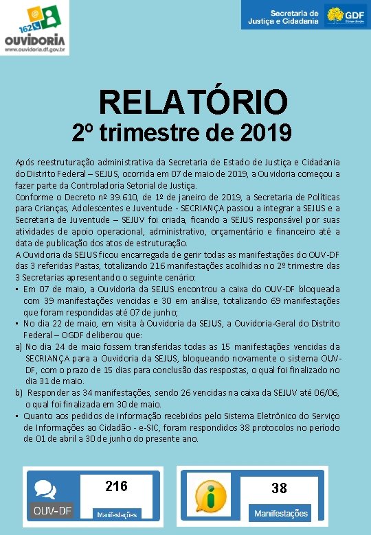 RELATÓRIO 2º trimestre de 2019 Após reestruturação administrativa da Secretaria de Estado de Justiça