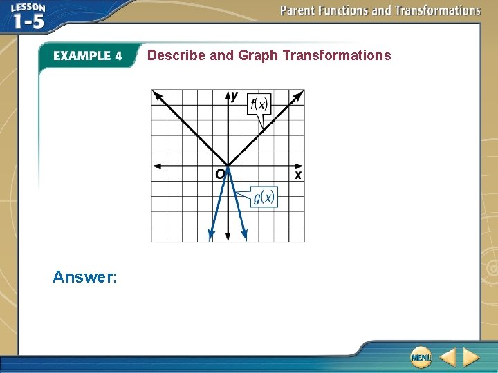 Describe and Graph Transformations Answer: Describe and Graph Transformations Answer: