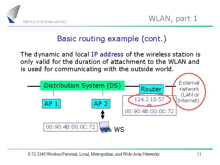 WLAN, part 1 Basic routing example (cont. ) The dynamic and local IP address