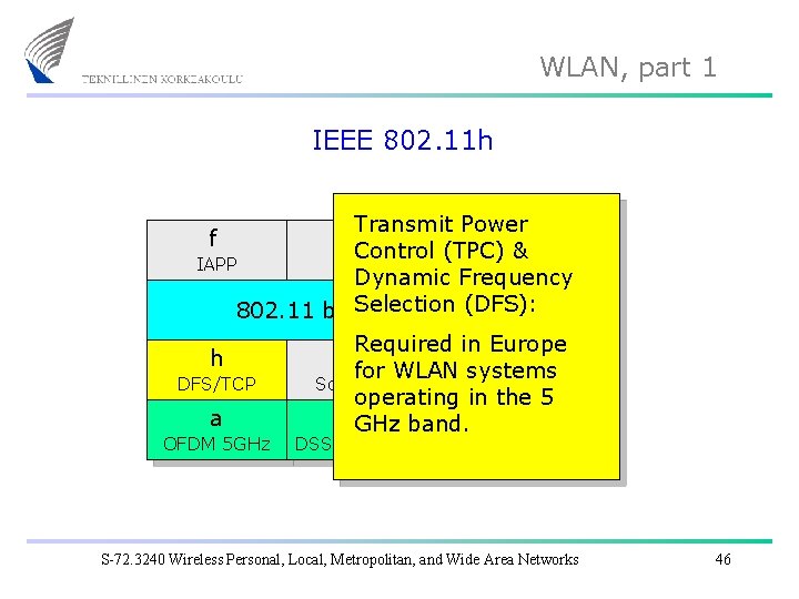 WLAN, part 1 IEEE 802. 11 h Transmit Power e i Control (TPC) &