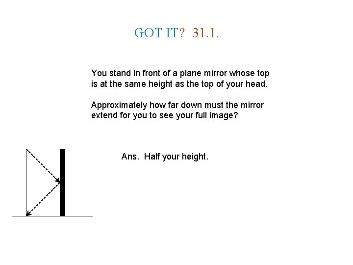 GOT IT? 31. 1. You stand in front of a plane mirror whose top GOT IT? 31. 1. You stand in front of a plane mirror whose top