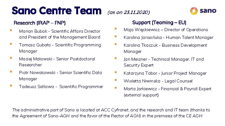 Sano Centre Team • • • Research (IRAP – FNP) (as on 23. 11. Sano Centre Team • • • Research (IRAP – FNP) (as on 23. 11.