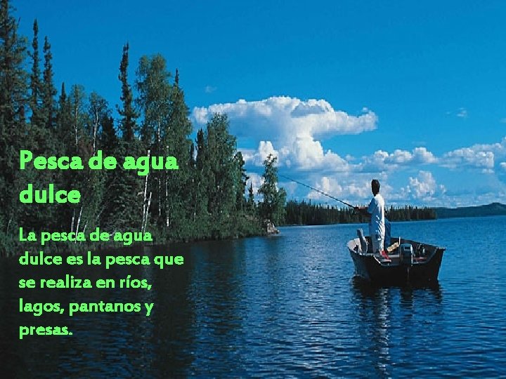 Pesca de agua dulce La pesca de agua dulce es la pesca que se